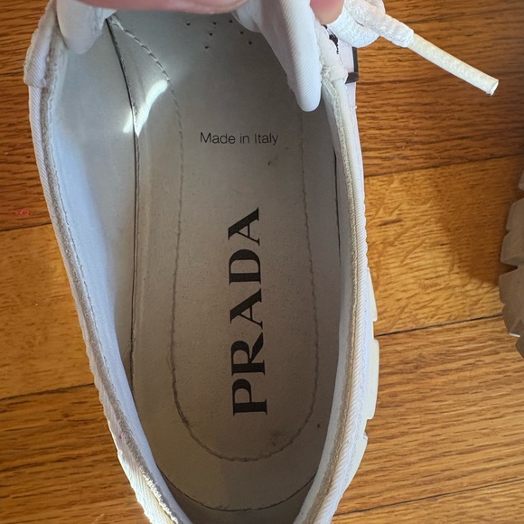 Prada Women's White Double Wheel Platform Sneaker - Picture 10 of 13